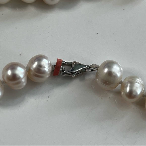 NWOT Ringed Pearl Necklace | White Cultured Oval | Semi Baroque 925 - Picture 6 of 10